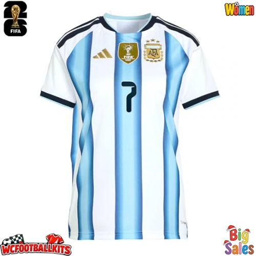 Argentina Rodrigo De Paul #7 Replica Home Stadium Shirt for Women World Cup 2026 Short Sleeve